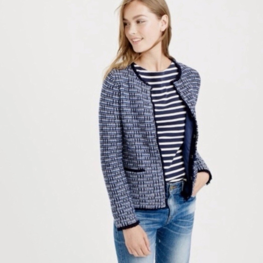 J.Crew Navy Tweed Lined Cardigan Jacket